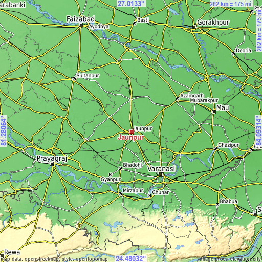 Topographic map of Jaunpur