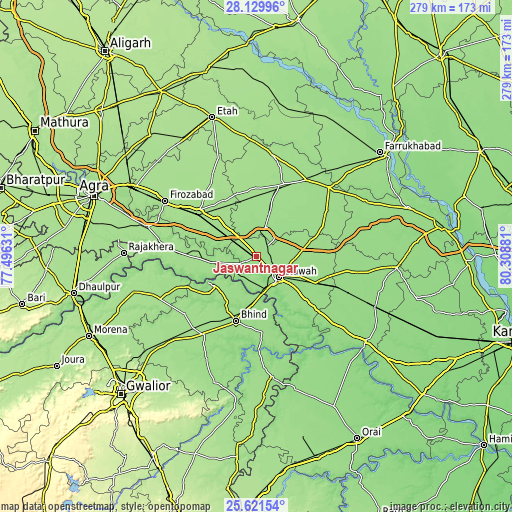 Topographic map of Jaswantnagar