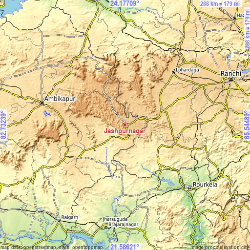 Topographic map of Jashpurnagar