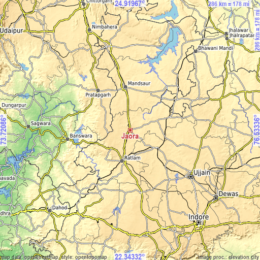 Topographic map of Jaorā