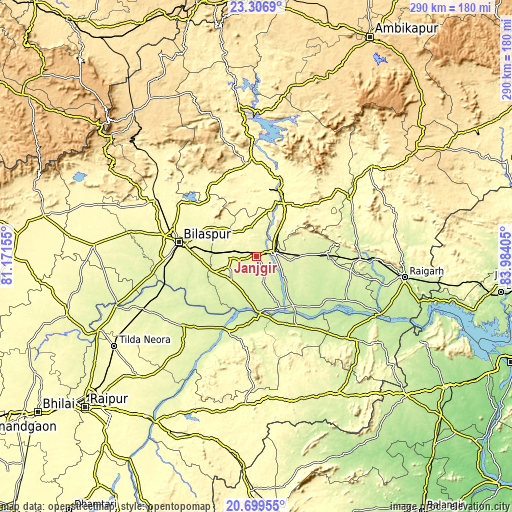 Topographic map of Jānjgīr
