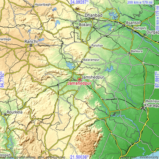 Topographic map of Jamshedpur