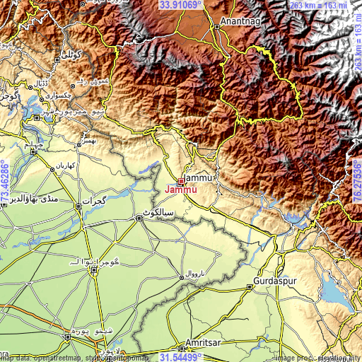 Topographic map of Jammu