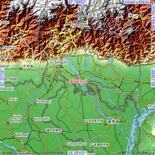 Topographic map of Jalpāiguri