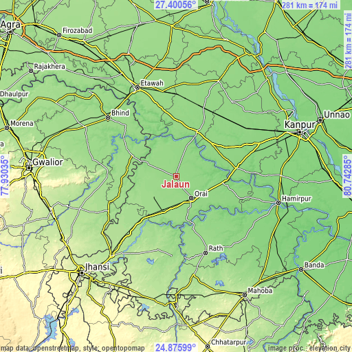 Topographic map of Jālaun