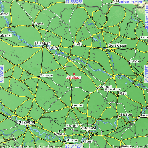 Topographic map of Jalālpur