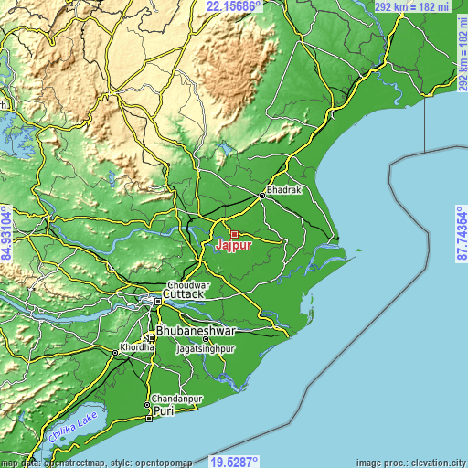 Topographic map of Jājpur