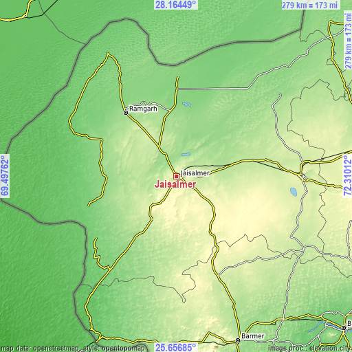 Topographic map of Jaisalmer