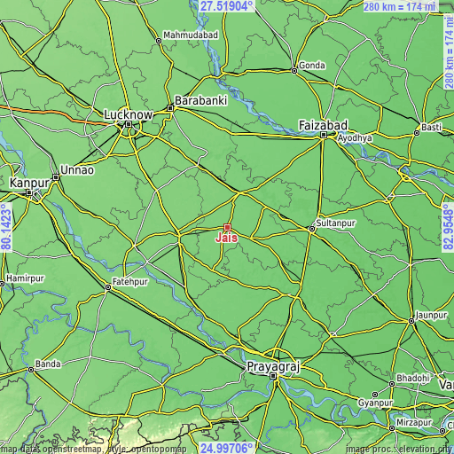 Topographic map of Jais