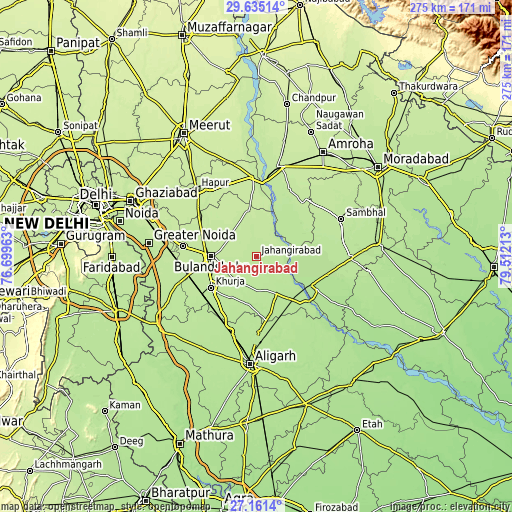 Topographic map of Jahāngīrābād