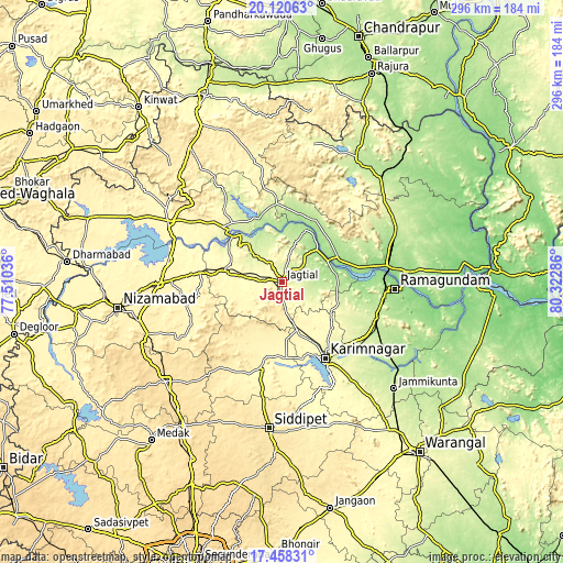 Topographic map of Jagtiāl