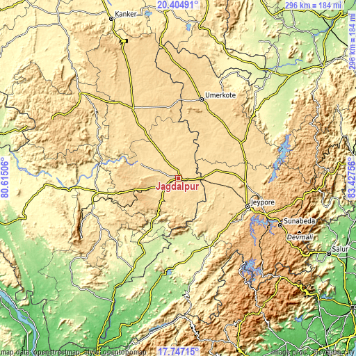 Topographic map of Jagdalpur