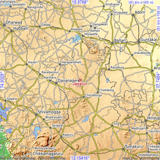 Topographic map of Jagalūr