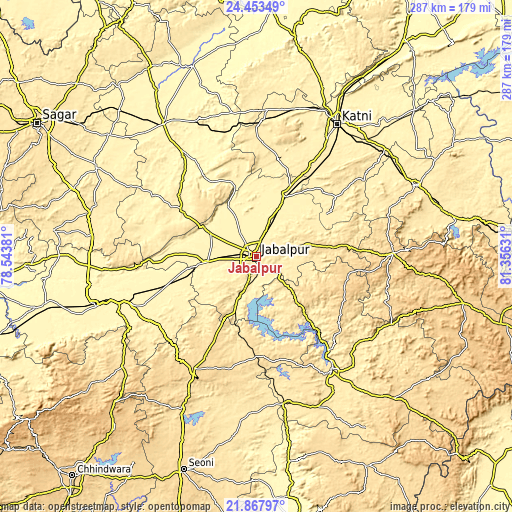 Topographic map of Jabalpur