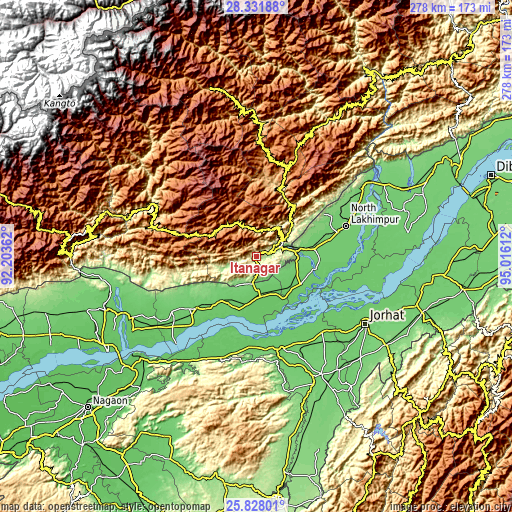 Topographic map of Itānagar