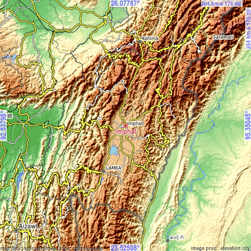 Topographic map of Imphal