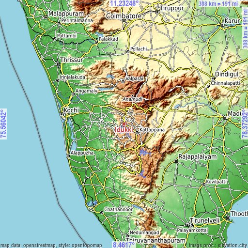 Topographic map of Idukki