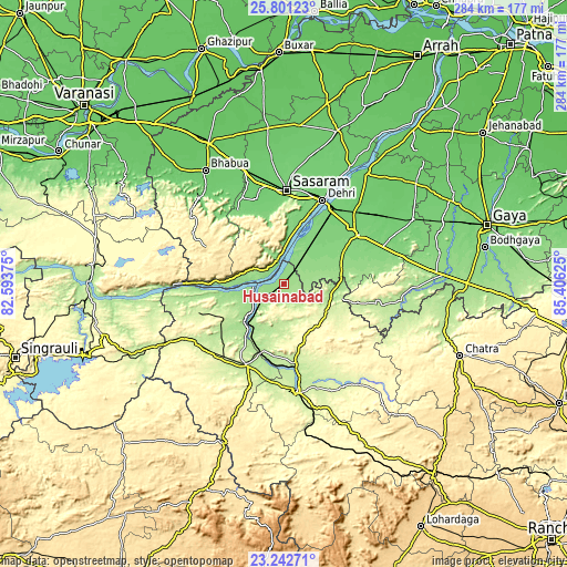 Topographic map of Husainābād