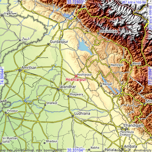 Topographic map of Hoshiārpur