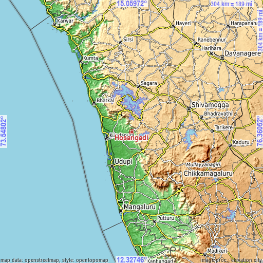 Topographic map of Hosangadi