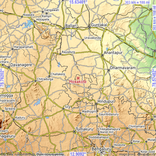 Topographic map of Hosakote