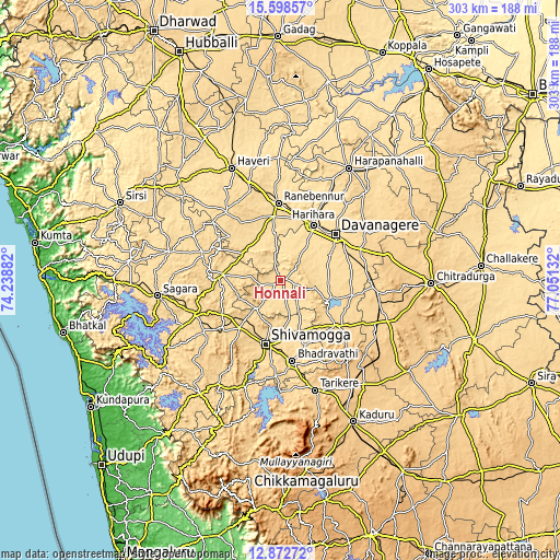 Topographic map of Honnāli