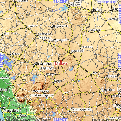 Topographic map of Holalkere