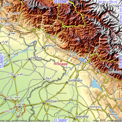 Topographic map of Hirānagar