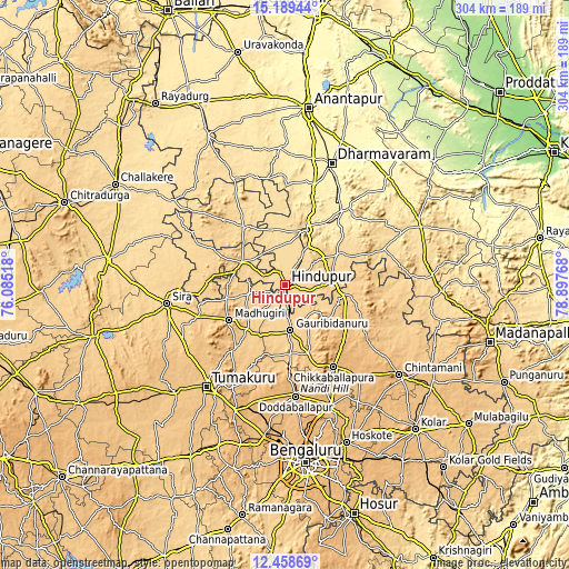 Topographic map of Hindupur