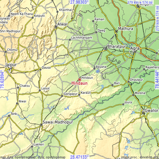 Topographic map of Hindaun