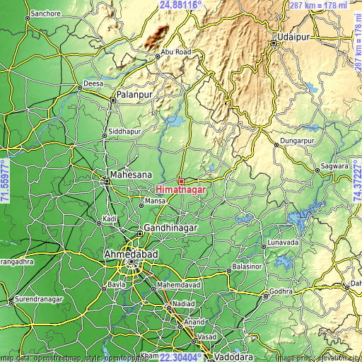 Topographic map of Himatnagar