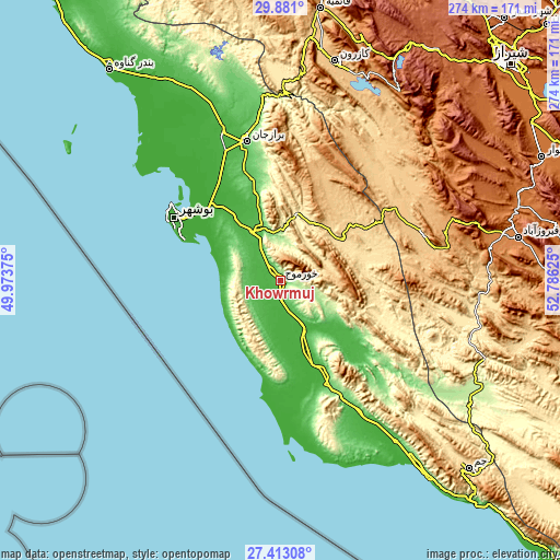Topographic map of Khowrmūj