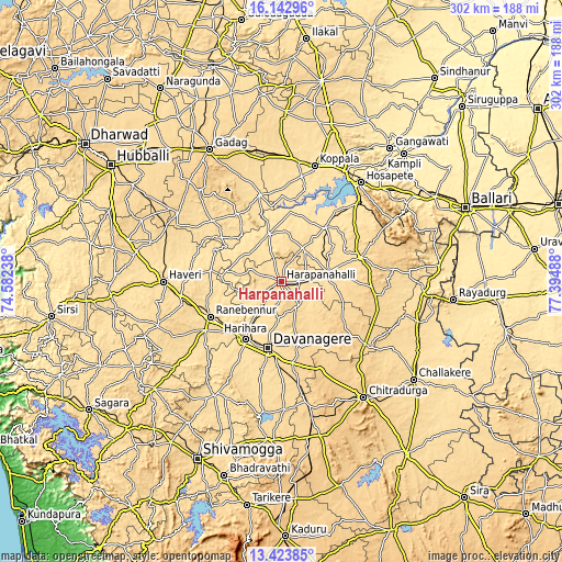 Topographic map of Harpanahalli