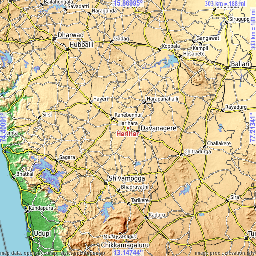 Topographic map of Harihar