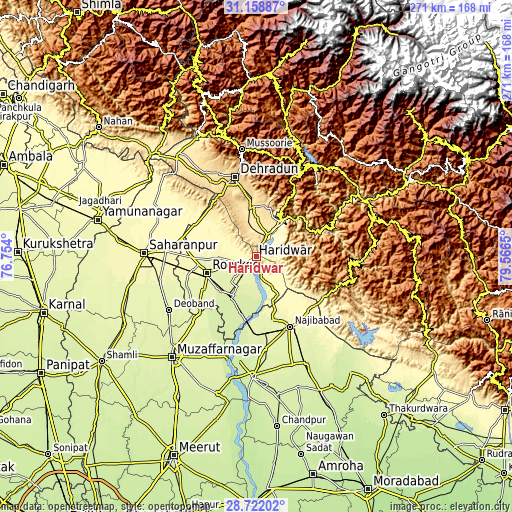 Topographic map of Haridwar