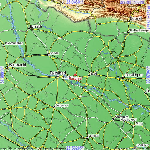 Topographic map of Haraiya