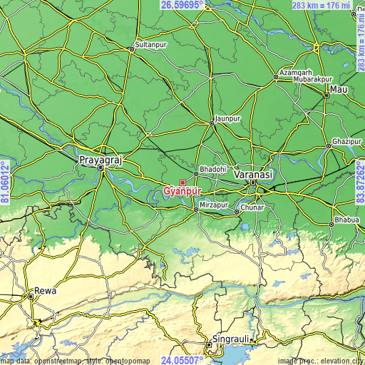 Topographic map of Gyānpur