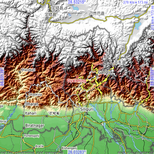 Topographic map of Gyalshing