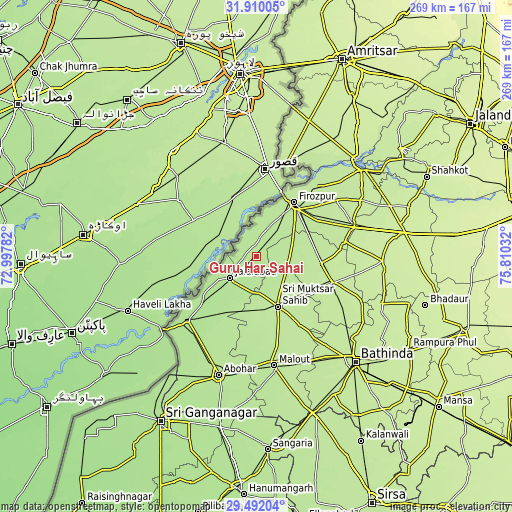 Topographic map of Guru Har Sahāi