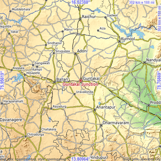 Topographic map of Guntakal Junction