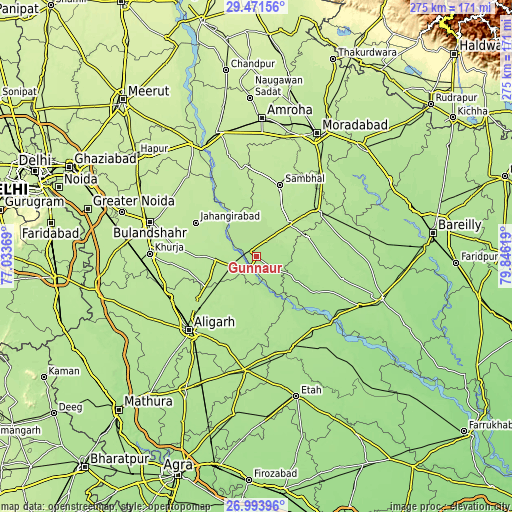 Topographic map of Gunnaur