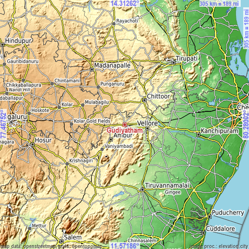 Topographic map of Gudiyatham