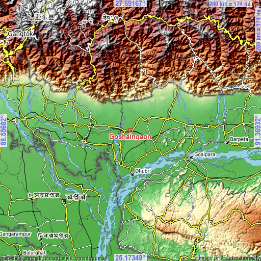 Topographic map of Goshaingaon