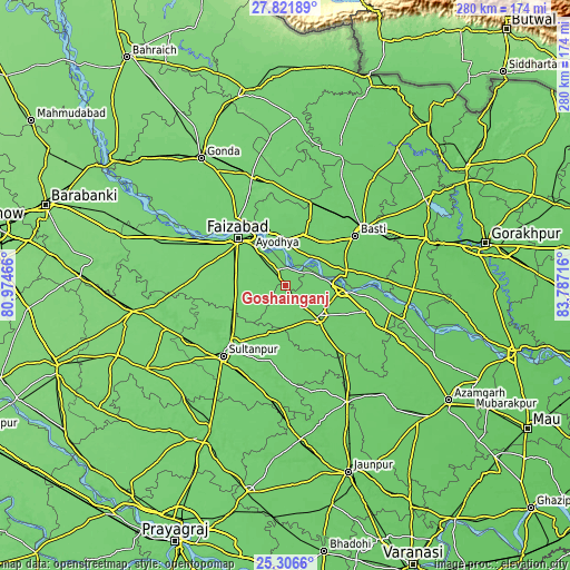 Topographic map of Goshāinganj