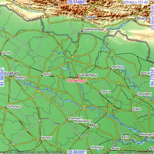 Topographic map of Gorakhpur