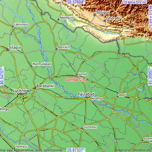 Topographic map of Gondā City