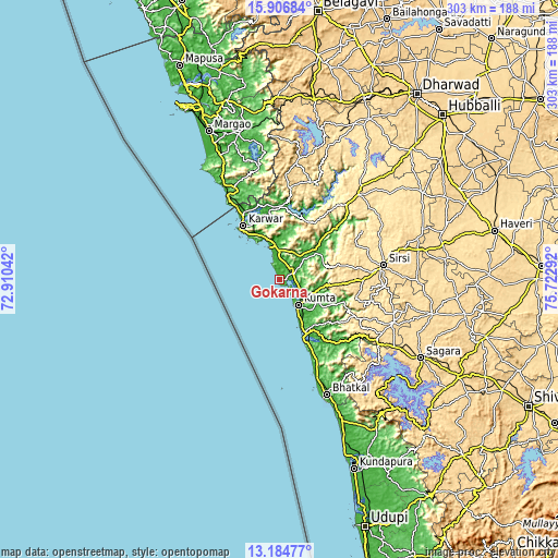 Topographic map of Gokarna