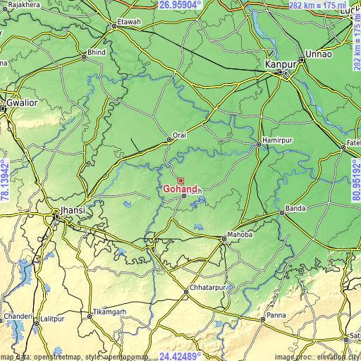 Topographic map of Gohānd