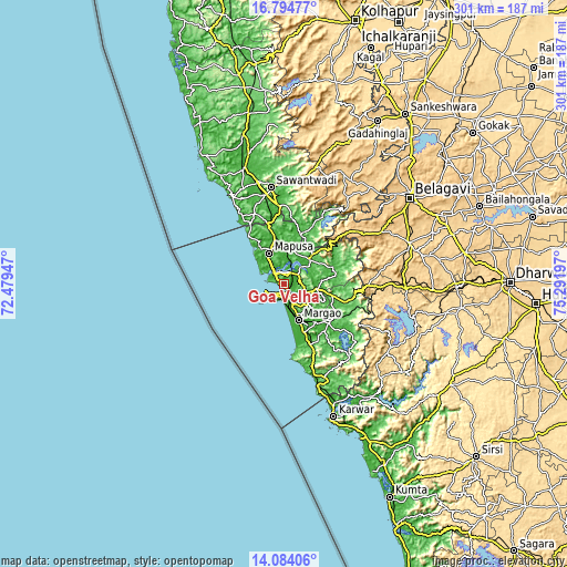 Topographic map of Goa Velha