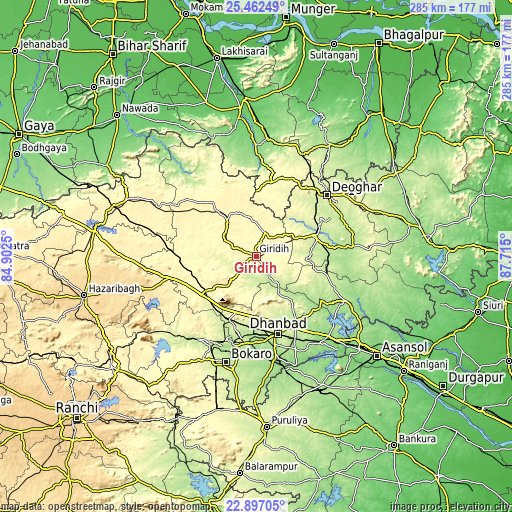 Topographic map of Gīrīdīh